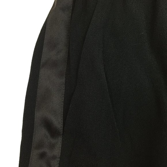 REBECCA TAYLOR Black Shiny Silk Tuxedo Trim Pull On Tapered Leg Soft Pant - Picture 6 of 10